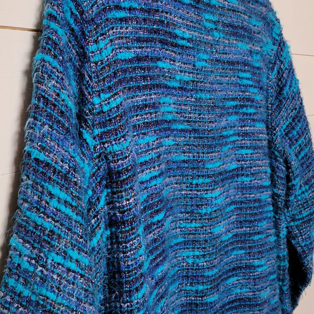 Chico’s Blue Turquoise Knit Open Front Long Cardigan Duster, Chico's Size 2 - Picture 9 of 11